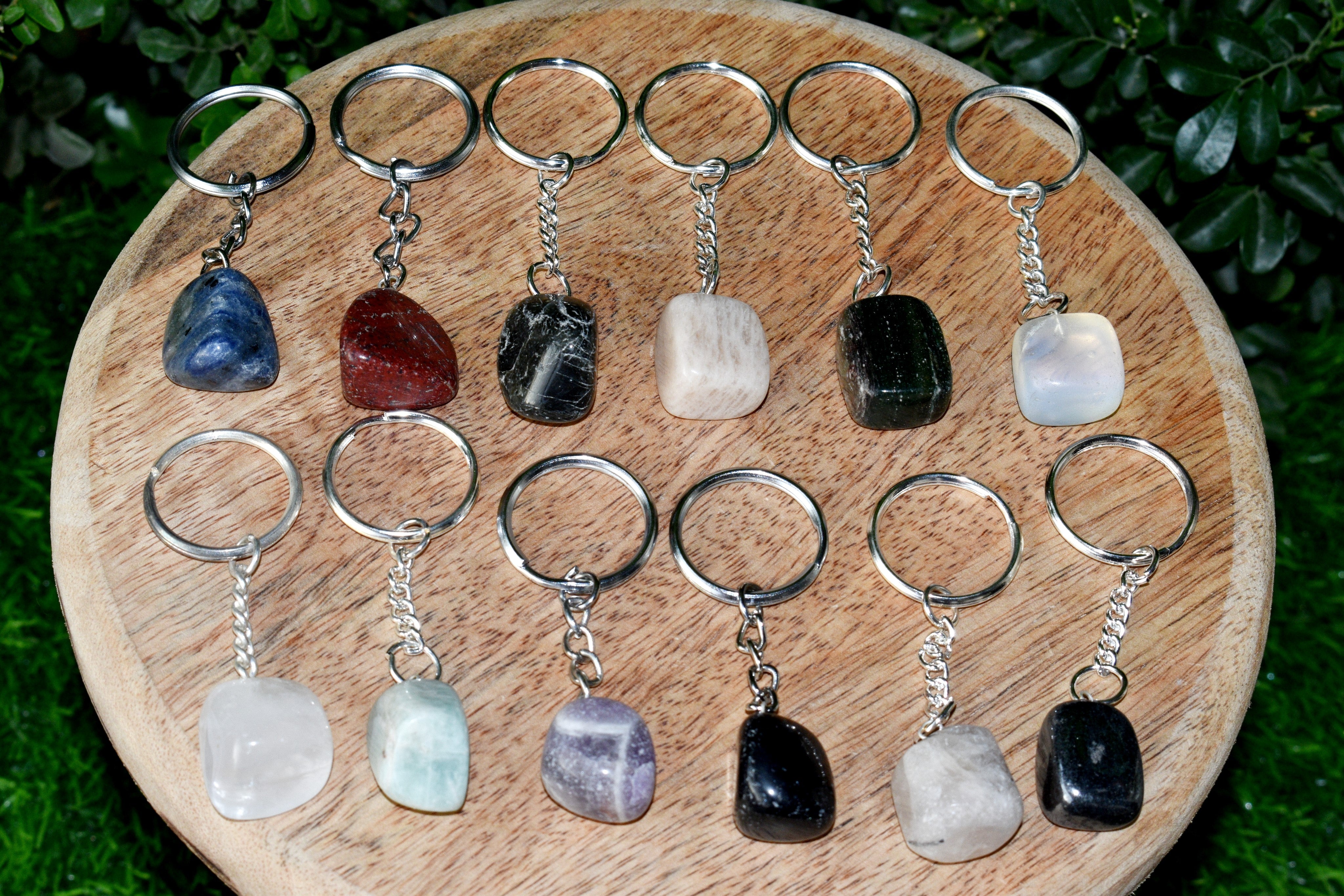 SolyLunaMerc Mini Crystal Charms | Natural Gemstone | Gold Crystal Keychain | Porcelain | Heart Charm | Rose Quartz | Jade | Gift