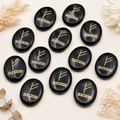 Natural Black Agate Flat Stones, Oval Engraved Success Crystals (Success and Goals)