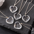 Pendentif coeur en cristal de quartz clair, véritables colliers en forme de coeur, breloques en pierres précieuses polies