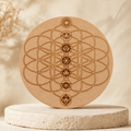 Tree of Life with 7 Chakras Crystal Grid Board, 6" Wooden Crystal Grid Plate