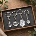 Crystal Quartz Key Chain, Gemstone Keychain Crystal Key Ring (Dreams and Enhancing)