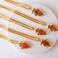 Carnelian Arrowhead Pendant, Electroplated Gold Crystals Pendants with Chain