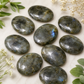 Labradorite Flat Stone, Polished Oval Flat Palm Stones