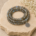 Labradorite Beads Mala Bracelet, 108 Prayer Beads Necklace (Aura Protection and Strength )