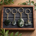 Moss Agate Key Chain, Gemstone Keychain Crystal Key Ring (Trust and Self-Discipline)