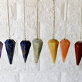 Seven Chakra Crystal Pendulum with Wooden Grid Plate, Selenite Log