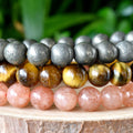 Leo Zodiac Bracelet Set, Crystal Sunstone, Tiger Eye, Pyrite Zodiac Bracelet