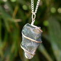 Moss Agate Raw Gemstone Pendant, Wire Wrapped Crystal Stone Pendant
