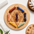 Chakra Crystals Points Set, 7 Chakra Stones Point Set with Wooden Grid Plate, Selenite Log