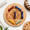 Chakra Crystals Points Set, 7 Chakra Stones Point Set with Wooden Grid Plate, Selenite Log
