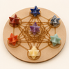 7 Chakra Merkaba Set,  Chakra Crystals Set with Wooden Grid Plate, Selenite Log