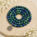 Azurite Malachite Beads Mala Bracelet, 108 Prayer Beads Necklace (Trauma and Calming)