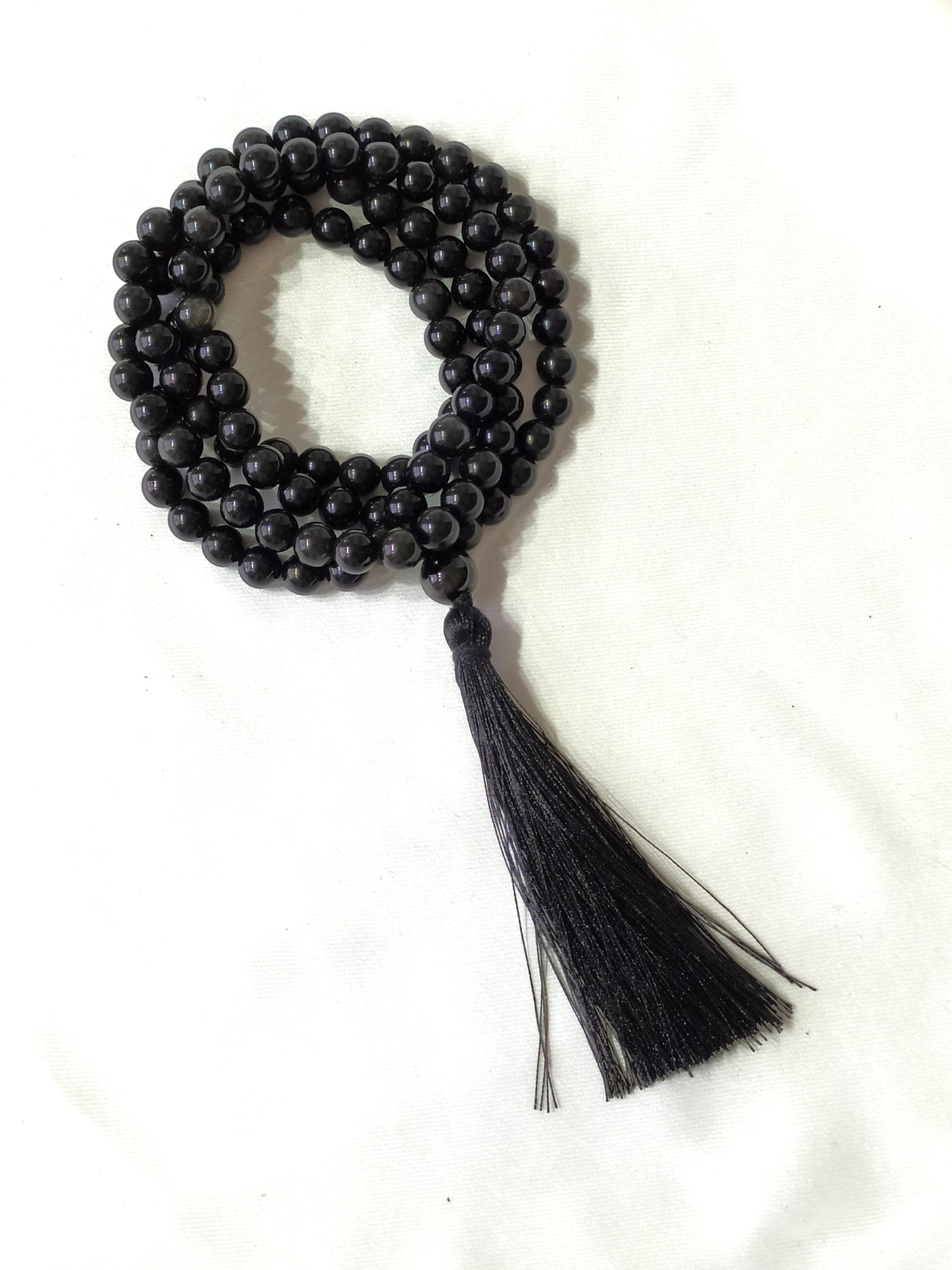 Black Obsidian Gemstone Mala, 108 Prayer Bead Mala.