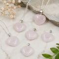 Colgante de corazón de cuarzo rosa, colgantes de cuarzo rosa de piedra en forma de corazón