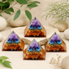 Pirámide de orgón de 7 chakras con lápiz de cuarzo transparente, pirámide de orgón de cristal.