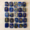 Conjuntos de runas de lapislázuli con bolsa de terciopelo negro y tarjeta de runas, conjunto de runas Elder Futhrak