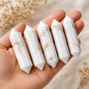 Scolecite Lápiz de punta de cristal con terminación doble Lápices de punta doble Cortados a mano para rejilla de cristal