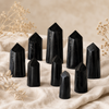 Torres de cristal curativo de turmalina negra, piedras preciosas naturales de punta pulida grande.