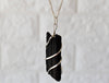 Black Tourmaline Raw Gemstone Pendant, Wire Wrapped Crystal Stone Pendant