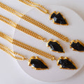 Black Obsidian Arrowhead Pendant ~ Electroplated Gold Crystals Pendants with Chain