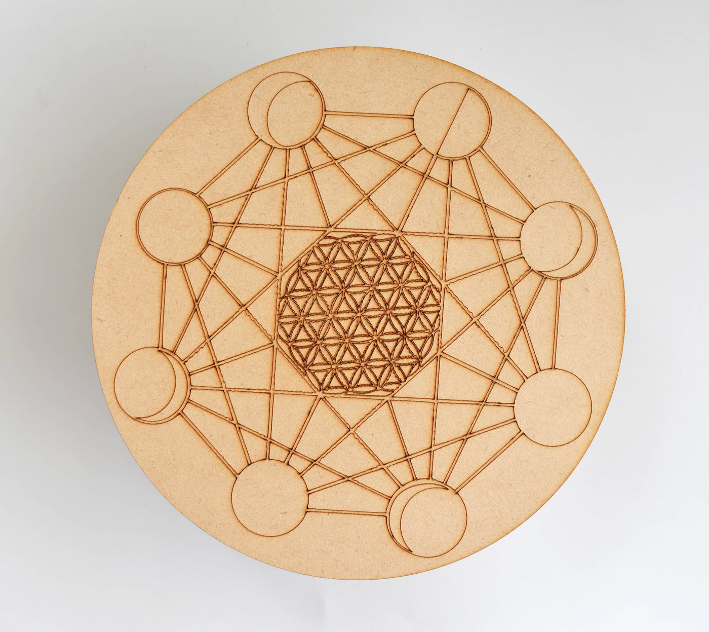 Pentacle Crystal Grid Board, 6" Wooden Crystal Grid Plate