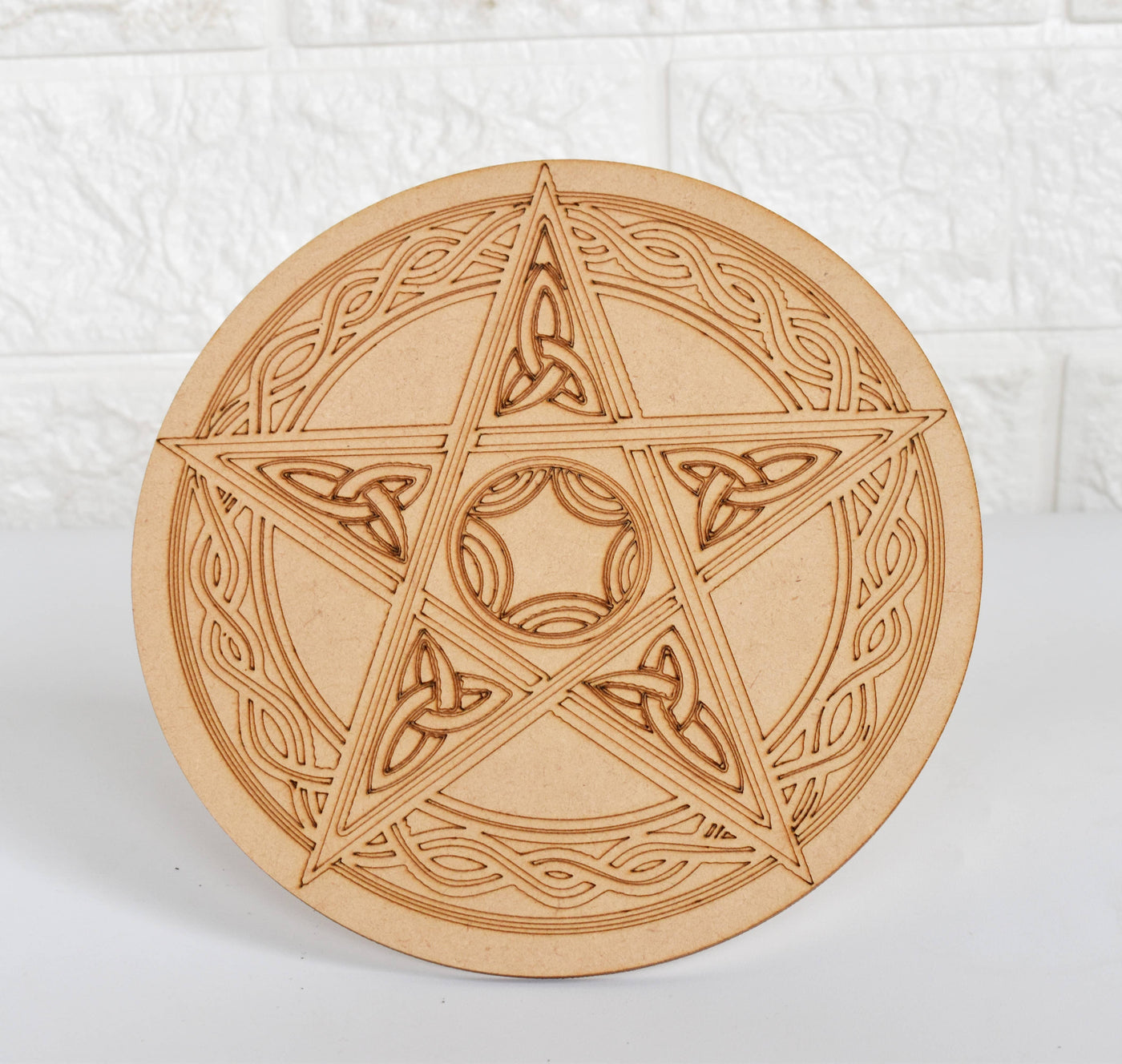 Pentacle Crystal Grid Board, 6" Wooden Crystal Grid Plate