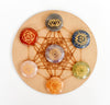 Chakra Crystals Set, Round Reiki 7 Chakra Stones Set, Wooden Grid Plate, Selenite Log