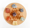 Chakra Crystals Set, 7 Chakra Rough Stones Set, Wooden Grid Plate, Selenite Log