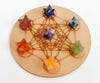 7 Chakra Merkaba Set,  Chakra Crystals Set with Wooden Grid Plate, Selenite Log