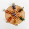 Chakra Crystals Orgone Pendulums Set, with Wooden Grid Plate, Selenite Log