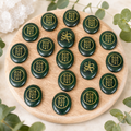 Polished Green Jade Zibu Stones, Flat Oval Engraved Stones (Wealth and Attraction)