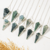 Péndulo hexagonal facetado de ágata musgosa, péndulo de cristal