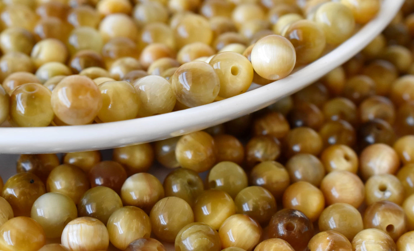 Tiger Cats Eye Yellow Heated Beads, Natural Round Crystal Beads 4mm to 12mm