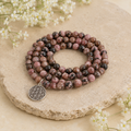Rhodonite Beads Mala Bracelet, 108 Prayer Beads Necklace (Balances yin-yang and Compassion)