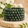 Pulsera de rubí Zosite 4MM, 6MM, 8MM, 10MM, 12MM Una pulsera de cuentas redondas, pulsera de piedras preciosas Piedras curativas