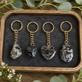 Snowflake Obsidian Key Chain, Gemstone Keychain Crystal Key Ring (Expanded Awareness and Intuition)