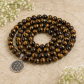 Tiger Eye Beads Mala Bracelet, 108 Prayer Beads Necklace (Protection and Inner Strength)