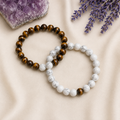 Tiger Eye Howlite Couple Bracelets, Anniversary Gift (Prosperity and Truth)