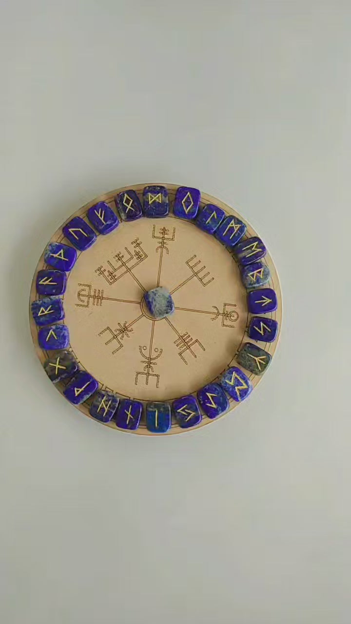 Set De Runes En Pierre De Lapis-lazuli - Alphabet Elder Futhark, Pour Divination, Reiki, Fait Main En Inde