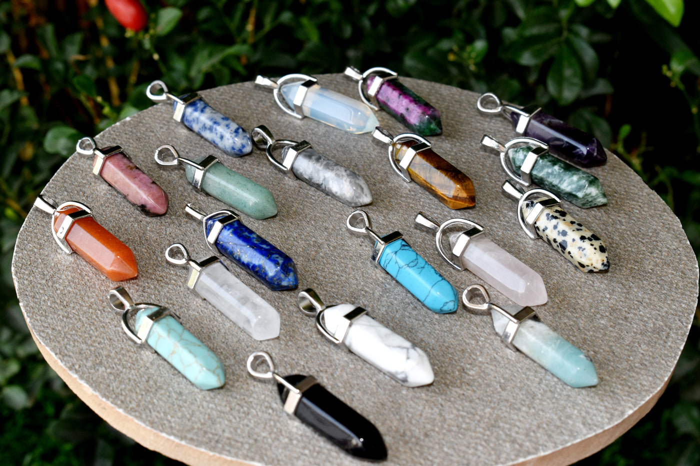 Polished Double Terminated Crystal Points Pencil Pendant Necklace