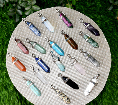 Polished Double Terminated Crystal Points Pencil Pendant Necklace