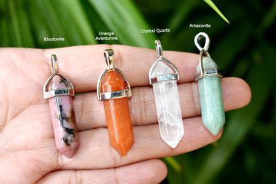 Polished Double Terminated Crystal Points Pencil Pendant Necklace