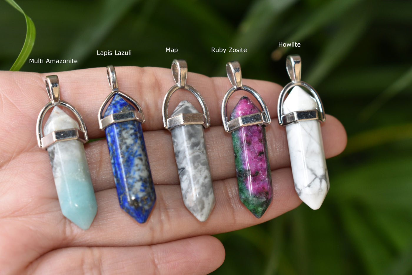 Polished Double Terminated Crystal Points Pencil Pendant Necklace