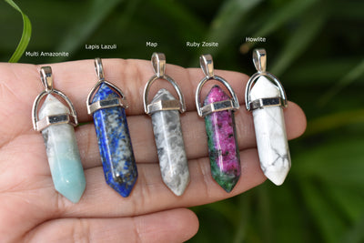 Polished Double Terminated Crystal Points Pencil Pendant Necklace