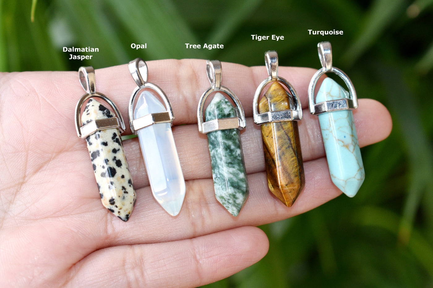 Polished Double Terminated Crystal Points Pencil Pendant Necklace