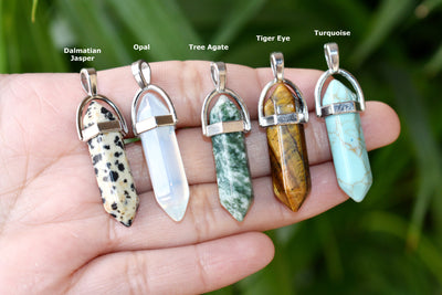 Polished Double Terminated Crystal Points Pencil Pendant Necklace