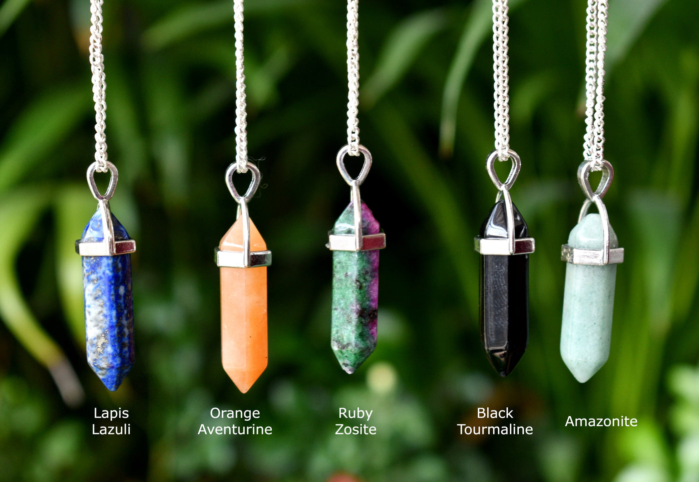 Polished Double Terminated Crystal Points Pencil Pendant Necklace