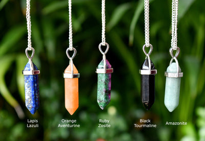 Polished Double Terminated Crystal Points Pencil Pendant Necklace