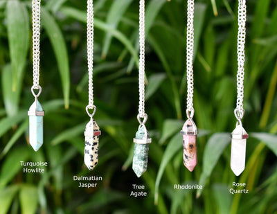 Polished Double Terminated Crystal Points Pencil Pendant Necklace