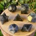 Ensemble géométrique sacré de solides platoniciens de 7 pièces de Labradorite, ensemble de géométrie de cristal